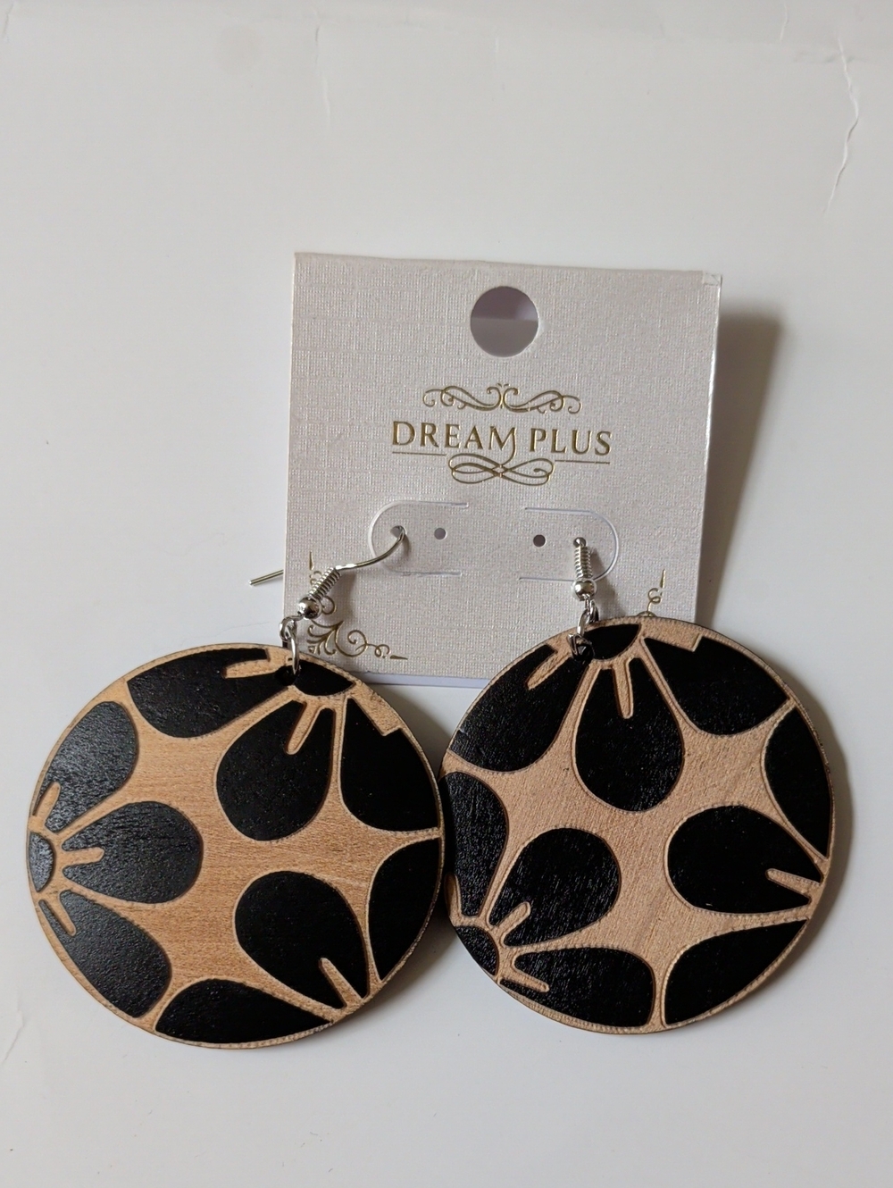 NWT Dream Plus Round Wood Earrings - Black & Natural
